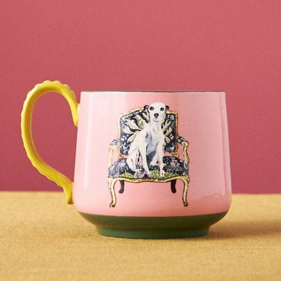 NWT Anthropologie Raphael Balme Pink Dog Mug - Picture 1 of 1